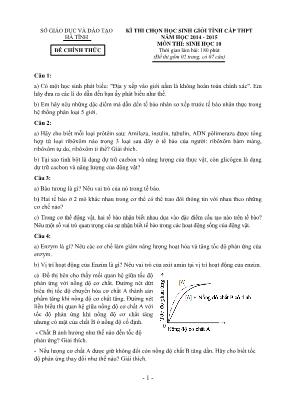 Đề thi Kì thi chọn học sinh giỏi tỉnh cấp thpt năm học 2014 - 2015 môn thi sinh học 10